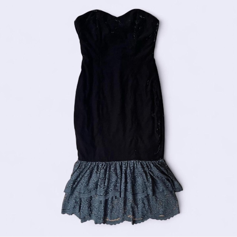 Vintage 80s Datiani Velvet & Lace Trim Dress